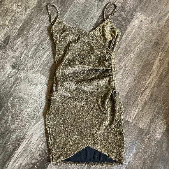 NWT Ninexis Lurux Cross Over Spagetti Strapped Dress Honey Gold Sz Sm & Sz Med - Picture 5 of 9